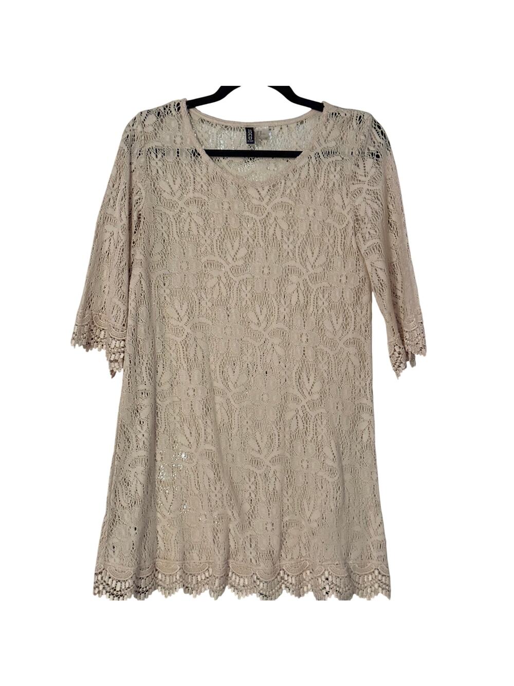 H&M Divided Cream Floral Lace Tunic Top Women’s Size 12 Boho Festival